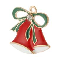 Zinklegering Kerst Hangers, Zinc Alloy, Christmas Bell, gold plated, uniseks & glazuur & met strass, rood, nikkel, lood en cadmium vrij, 24x25x4mm, Gat:Ca 2mm, Ca 500pC's/Bag, Verkocht door Bag