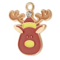 Zinklegering Kerst Hangers, Zinc Alloy, Christmas Reindeer, gold plated, uniseks & glazuur & met strass, rood, nikkel, lood en cadmium vrij, 19x1x2mm, Gat:Ca 2mm, Ca 500pC's/Bag, Verkocht door Bag