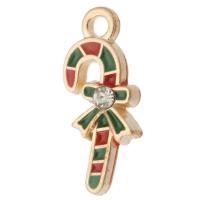 Zinc Alloy Christmas Pendants Christmas Candy Cane gold color plated Unisex & enamel & with rhinestone mixed colors nickel lead & cadmium free Approx 2mm Approx Sold By Bag