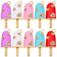 Zinc Alloy Enamel Pendants Ice Cream gold color plated DIY & micro pave cubic zirconia nickel lead & cadmium free Sold By Bag