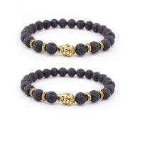 Lava Armbånd, med Zinc Alloy, Buddha, guldfarve belagt, elastisk & Unisex, sort, 8mm, Længde 7.5 inch, Solgt af PC