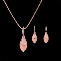 Cat Eye Jewelry Set Stud Earring & necklace Zinc Alloy with Cats Eye rose gold color plated 2 pieces & for woman & with rhinestone rose gold color nickel lead & cadmium free 10*30mm Length Approx 15.75 Inch Sold By Set