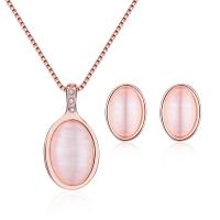 Cat Eye Jewelry Set Stud Earring & necklace Zinc Alloy with Cats Eye rose gold color plated 2 pieces & for woman & with rhinestone rose gold color nickel lead & cadmium free 11*20mm 11*19mm Length Approx 15.75 Inch Sold By Set