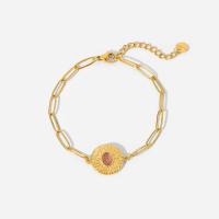 Pulseira de aço titânio, Partículas de aço, with 3.9cm extender chain, Roda plana, Ajustável & joias de moda & para mulher, dourado, 15mm, comprimento 17 cm, vendido por PC