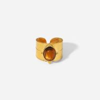 Vinger Ring in edelstaal, 304 roestvrij staal, met Tiger Eye, mode sieraden & voor vrouw, gouden, 13x18mm,3mm, Verkocht door PC