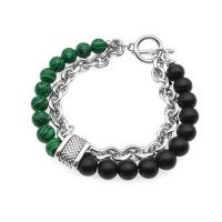 Edelsteen armbanden, Zinc Alloy, met Abrazine Stone & Malachiet, zinklegering toggle slotje, roller plated, Dubbele laag & mode sieraden & ovale keten & voor de mens, twee verschillende gekleurde, nikkel, lood en cadmium vrij, Per verkocht 20 cm Strand