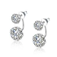 925 sterling zilver Cartoon Split Earring, Ronde, geplatineerd, micro pave zirconia & voor vrouw, 8x18mm, Verkocht door pair