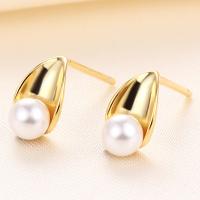 Серьги из серебра, 925 пробы, с Shell Pearl, Калла Лили, плакирован золотом, с пластиковым earnut & Женский, Много цветов для выбора, 5x10mm, продается Пара