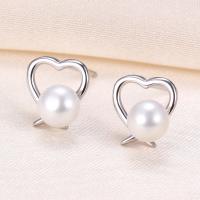 925 Sterling Silver Stud naušnica, s Slatkovodni Pearl, Srce, zlatna boja pozlaćen, s plastičnim earnutom & za žene & šupalj, više boja za izbor, 7.50x8mm, Prodano By par