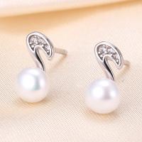 925 sterling silver Stud Earring, med Freshwater Pearl, Music Note, plated, med plast earnut & för kvinna & ihålig, fler färger för val, 5x10mm, Säljs av Par