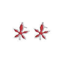 Sterling zilver sieraden oorbellen, 925 Sterling Zilver, Maple Leaf, plated, voor vrouw & glazuur, meer kleuren voor de keuze, 10x11mm, Verkocht door pair