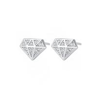 Pendientes de Micro Pavé de Zirconía Cúbica en Plata de Ley, plata de ley 925, Diamante, chapado, micro arcilla de zirconia cúbica & para mujer, más colores para la opción, 7x5.50mm, Vendido por Par