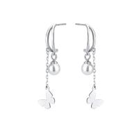 925 Sterling Silver Drop & Cluasa Dangle, le Shell Pearl, Féileacán, plátáilte, snasta & do bhean, dathanna níos mó le haghaidh rogha, 32mm, Díolta De réir Péire