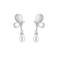 925 Sterling Silver Drop -øreringe, 925 Sterling Sølv, med Shell Pearl & White Shell, forgyldt, poleret & for kvinde, flere farver til valg, 8.50x23mm, Solgt af par