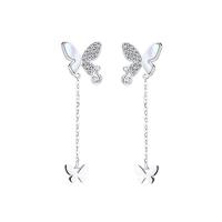 Orecchini 925 Sterling Silver Drop & Dangle, 925 argento sterlina, with bianco conchiglia, Farfalla, placcato, lucidato & Micro spianare cubic zirconia & per la donna, nessuno, 12x40mm, Venduto da coppia