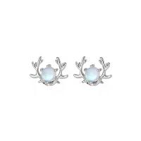 Boucle d'oreille bijoux en argent sterling, argent sterling 925, avec Moonstone, gazelle, Placage, poli & pavé de micro zircon & pour femme, plus de couleurs à choisir, 10x8mm, Vendu par paire