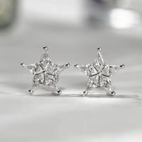 Ciúbach Zirconia Micrimhilseogra réiteodh Earring Prás, Star, dath platanam plátáilte, micrea réiteach zirconia ciúbach & do bhean, 11x11mm, Díolta De réir Péire