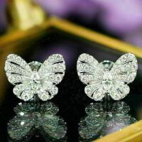 Ciúbach Zirconia Micrimhilseogra réiteodh Earring Prás, Féileacán, dath platanam plátáilte, micrea réiteach zirconia ciúbach & do bhean, 9mm, Díolta De réir Péire