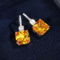 Zircon cubique ( CZ ) Boucles d'oreilles pendantes, laiton, Placage de couleur platine, pavé de micro zircon & pour femme, Jaune, 10x24mm, Vendu par paire