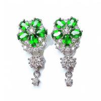 Zircon cubique ( CZ ) Boucles d'oreilles pendantes, laiton, Placage de couleur platine, pavé de micro zircon & pour femme, vert, 10.50x23mm, Vendu par paire