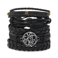 PU Cord Armband, med Kohud & Vax & Zink Alloy, 5 stycken & mode smycken & Unisex, svart, Längd Ca 17-18 cm, Säljs av Ställ