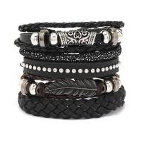 PU Armband Set, med Hampa & Kohud & Kopparbelagd plast & Zink Alloy, 5 stycken & mode smycken & Unisex, Längd Ca 17-18 cm, Säljs av Ställ