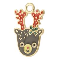 Zinc Alloy Christmas Pendants Christmas Reindeer gold color plated Unisex & enamel black nickel lead & cadmium free Approx 3mm Approx Sold By Bag