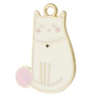 Zinc Alloy Enamel Pendants Cat gold color plated Unisex white nickel lead & cadmium free Approx 2mm Approx Sold By Bag