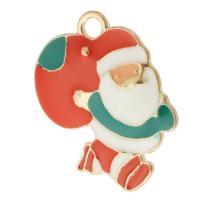 Zinklegering Kerst Hangers, Zinc Alloy, Kerstman, gold plated, uniseks & glazuur, rood, nikkel, lood en cadmium vrij, 19x21x2mm, Gat:Ca 2mm, Ca 500pC's/Bag, Verkocht door Bag