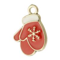 Pendentifs Noël en alliage de zinc, gant de noël, Placage de couleur d'or, unisexe & émail, rouge, protéger l'environnement, sans nickel, plomb et cadmium, 15x21x2mm, Trou:Environ 2mm, Environ 500PC/sac, Vendu par sac