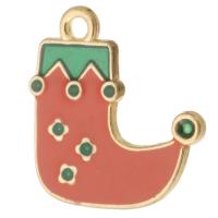 Zinklegering Kerst Hangers, Zinc Alloy, gold plated, uniseks & glazuur, rood, nikkel, lood en cadmium vrij, 21x22x2mm, Gat:Ca 2mm, Ca 500pC's/Bag, Verkocht door Bag