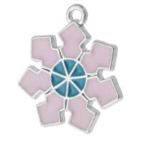 Zinc Alloy Enamel Pendants Snowflake silver color plated Unisex pink nickel lead & cadmium free Approx 1mm Approx Sold By Bag