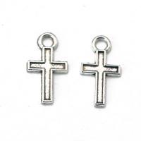 Zinklegering Cross Hangers, Zinc Alloy, Oversteken, antiek zilver plated, DIY, nikkel, lood en cadmium vrij, 16x8x1.10mm, Verkocht door PC