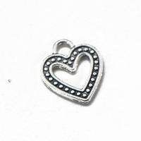 Pendentifs coeur en alliage de zinc, Plaqué de couleur d'argent, DIY, protéger l'environnement, sans nickel, plomb et cadmium, 14x12x1.40mm, Vendu par PC