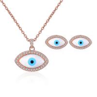 Evil Eye Schmuck-Set, Stud Ohrring & Halskette, Zinklegierung, mit Katzenauge, plattiert, 2 Stück & für Frau & mit Strass, keine, frei von Nickel, Blei & Kadmium, 16*10mm, Länge ca. 15.75 ZollInch, verkauft von setzen