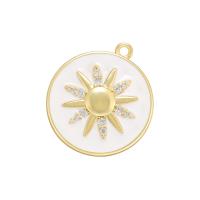 Cubic Zirconia Micro Pave Brass Pendant Flat Round gold color plated micro pave cubic zirconia & enamel Sold By PC