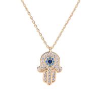 Kubieke Zirkoon Micro Pave Brass Ketting, Cupronikkel, Hamsa, plated, ovale keten & voor vrouw & met strass, meer kleuren voor de keuze, nikkel, lood en cadmium vrij, 12x17mm, Lengte Ca 16 inch, Verkocht door PC