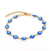 Evil Eye Jóias Pulseira, Aço inoxidável 316L, with 1.96inch extender chain, Mau-olhado, banhado a ouro 18k, para mulher & adesivo epóxi, Mais cores pare escolha, 6mm, comprimento Aprox 6.3 inchaltura, vendido por PC