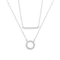 Circón cúbico micr3ofono pavimenta collar de plata esterlina, plata de ley 925, con 1.96 inch extender cadena, chapado, Doble capa & micro arcilla de zirconia cúbica & para mujer, más colores para la opción, longitud aproximado 15.74 Inch, Vendido por UD