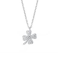 Kubieke Zircon Micro effenen Sterling zilveren ketting, 925 Sterling Zilver, met 1.96 inch extender keten, Four Leaf Clover, plated, micro pave zirconia & voor vrouw, meer kleuren voor de keuze, 10.50x13mm, Lengte Ca 15.74 inch, Verkocht door PC