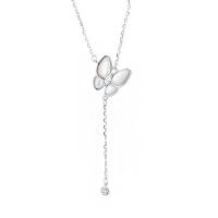 Kubieke Zircon Micro effenen Sterling zilveren ketting, 925 Sterling Zilver, met White Shell, met 1.96 inch extender keten, plated, micro pave zirconia & voor vrouw, meer kleuren voor de keuze, Lengte Ca 15.74 inch, Verkocht door PC