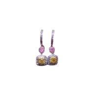 Zircon cubique ( CZ ) Boucles d'oreilles pendantes, laiton, Placage de couleur platine, pavé de micro zircon & pour femme, deux couleurs différentes, 35mm, Vendu par paire