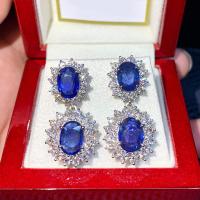 Siorcón Ciúbach ( CZ ) Buail Earring, Prás, dath platanam plátáilte, micrea réiteach zirconia ciúbach & do bhean, sapphire, 26mm, Díolta De réir Péire