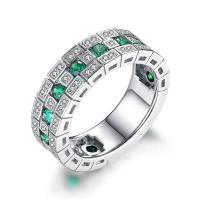 Cubique anneau en laiton Circonia Micro Pave, Placage de couleur platine, unisexe & normes différentes pour le choix & pavé de micro zircon, vert, 7mm, Vendu par PC