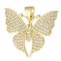 Cubique Pendentif en laiton zircon pavent, papillon, Placage de couleur d'or, bijoux de mode & DIY & pavé de micro zircon & pour femme, doré, 25x21x2mm, Trou:Environ 3mm, 10PC/lot, Vendu par lot