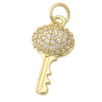 Messing hanger met micro-paved kubieke zirconia's, Sleutel, gold plated, mode sieraden & DIY & micro pave zirconia & voor vrouw, gouden, 9x19x4mm, Gat:Ca 3mm, 10pC's/Lot, Verkocht door Lot