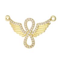 Kubni cirkonij Micro Pave Brass Privjesak, Mesing, Wing Shape, zlatna boja pozlaćen, modni nakit & možete DIY & micro utrti kubni cirkonij & za žene, zlatan, 33x22x2mm, Rupa:Približno 1mm, 10računala/Lot, Prodano By Lot