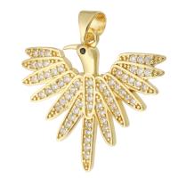 Terningformet Zirkon Micro Pave Messing vedhæng, Bird, guldfarve belagt, mode smykker & du kan DIY & Micro Pave cubic zirconia & for kvinde, gylden, 27x24x2mm, Hole:Ca. 3.5mm, 10pc'er/Lot, Solgt af Lot