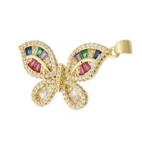 Cubique Pendentif en laiton zircon pavent, papillon, Placage de couleur d'or, bijoux de mode & DIY & pavé de micro zircon & pour femme, multicolore, 31.50x18.50x3mm, Trou:Environ 3mm, 10PC/lot, Vendu par lot