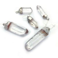 quartz clair Pendentif, avec laiton, Irrégulière, Placage de couleur argentée, unisexe, transparent, 10x30-20x80mm, Vendu par PC